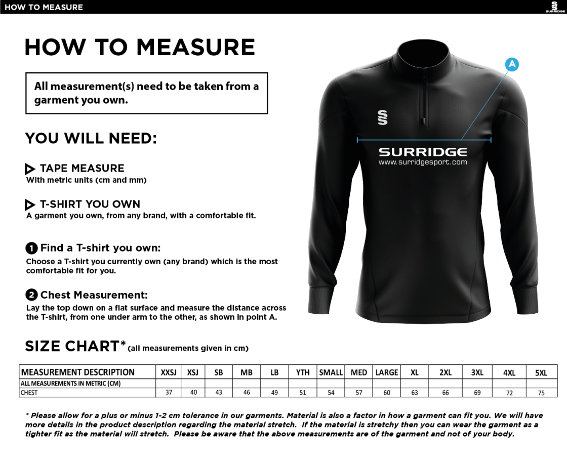 SALESBURY CRICKET CLUB BLADE PERFORMANCE TOP - Size Guide