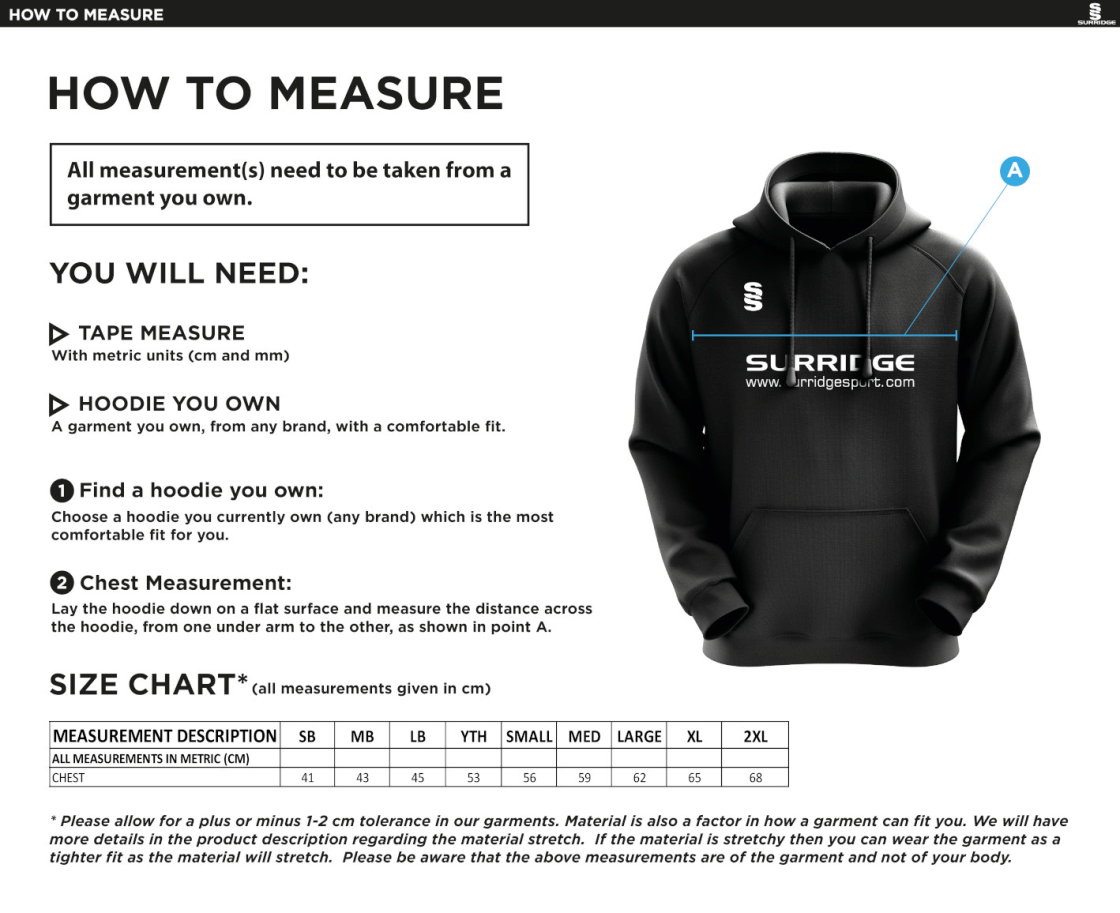 SALESBURY CRICKET CLUB BLADE HOODY - Size Guide