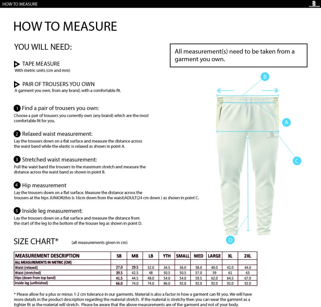 SALESBURY CRICKET CLUB PRO TROUSERS - Size Guide