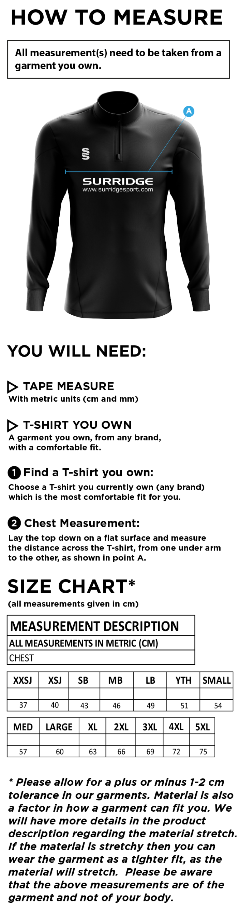 SALESBURY CRICKET CLUB BLADE PERFORMANCE TOP - Size Guide