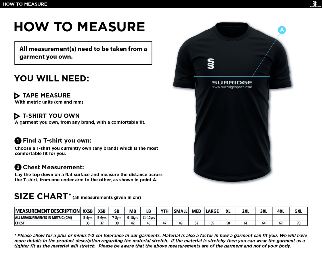 SALESBURY CRICKET CLUB BLADE TRAINING SHIRT - Size Guide